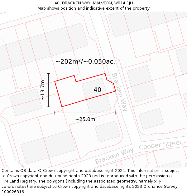 40, BRACKEN WAY, MALVERN, WR14 1JH: Plot and title map