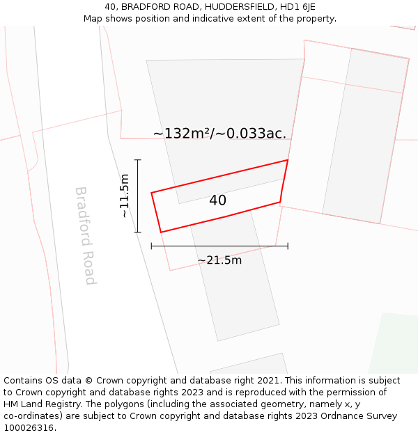 40, BRADFORD ROAD, HUDDERSFIELD, HD1 6JE: Plot and title map