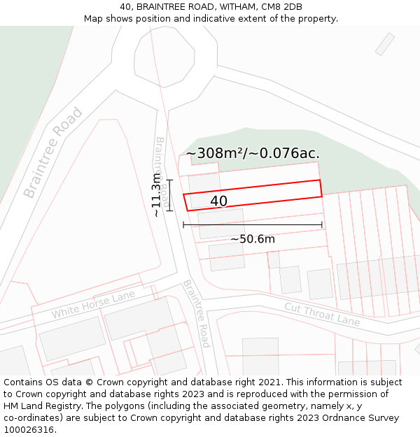 40, BRAINTREE ROAD, WITHAM, CM8 2DB: Plot and title map