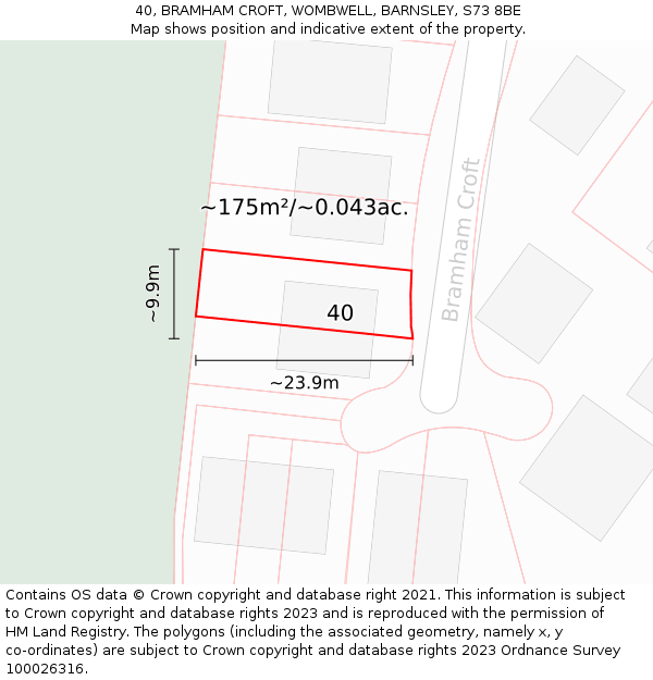 40, BRAMHAM CROFT, WOMBWELL, BARNSLEY, S73 8BE: Plot and title map