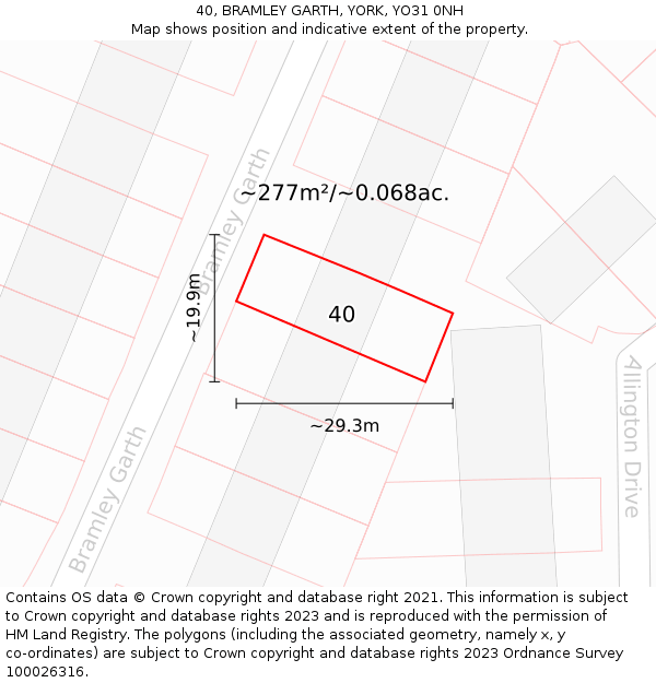 40, BRAMLEY GARTH, YORK, YO31 0NH: Plot and title map