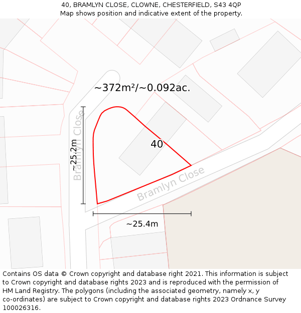 40, BRAMLYN CLOSE, CLOWNE, CHESTERFIELD, S43 4QP: Plot and title map