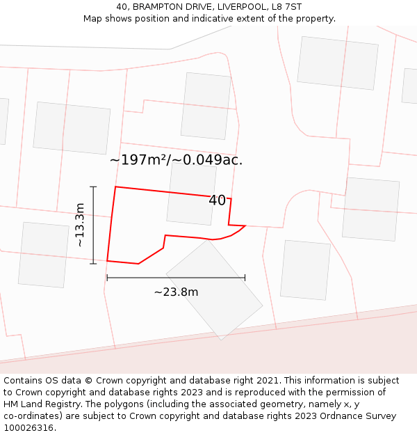 40, BRAMPTON DRIVE, LIVERPOOL, L8 7ST: Plot and title map