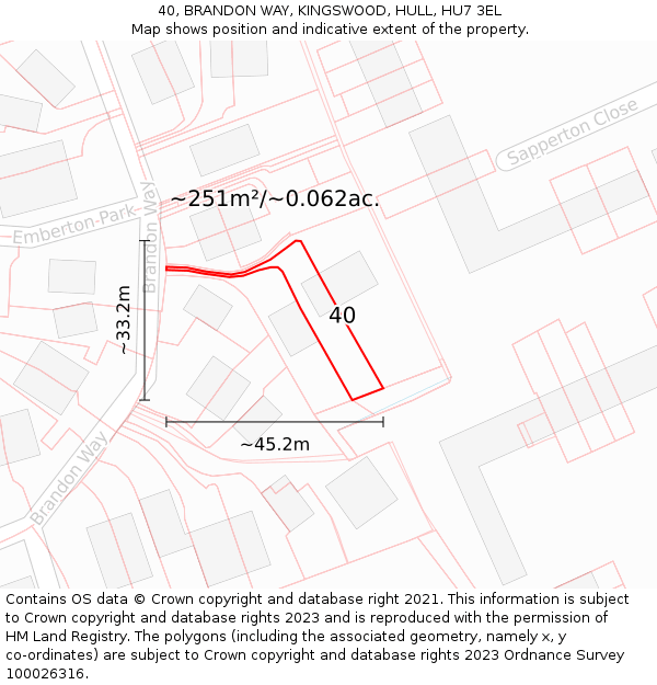 40, BRANDON WAY, KINGSWOOD, HULL, HU7 3EL: Plot and title map