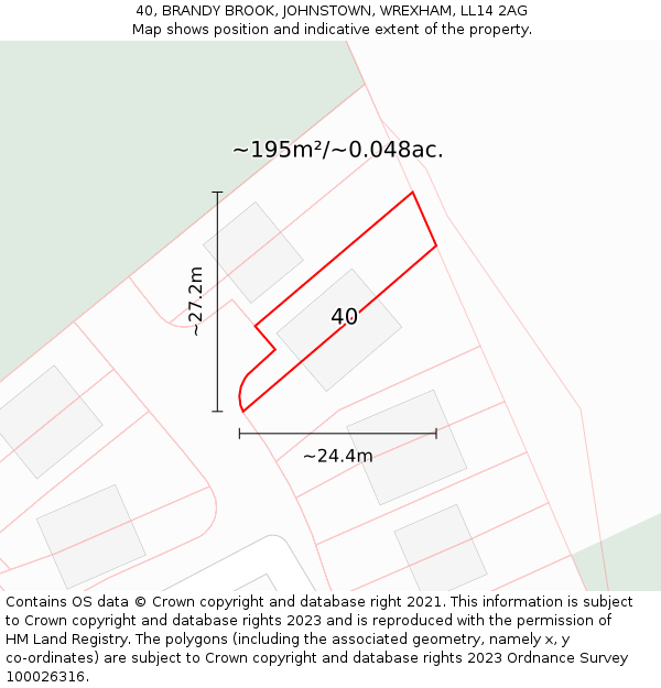 40, BRANDY BROOK, JOHNSTOWN, WREXHAM, LL14 2AG: Plot and title map