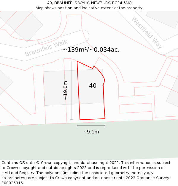 40, BRAUNFELS WALK, NEWBURY, RG14 5NQ: Plot and title map