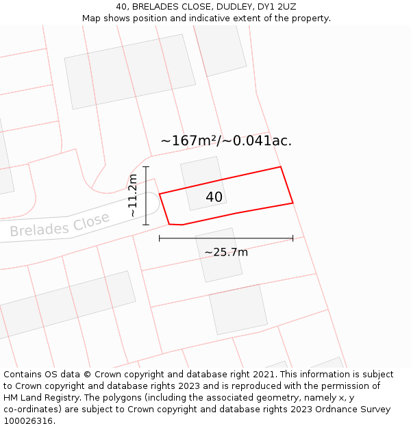 40, BRELADES CLOSE, DUDLEY, DY1 2UZ: Plot and title map