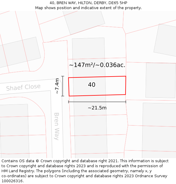 40, BREN WAY, HILTON, DERBY, DE65 5HP: Plot and title map