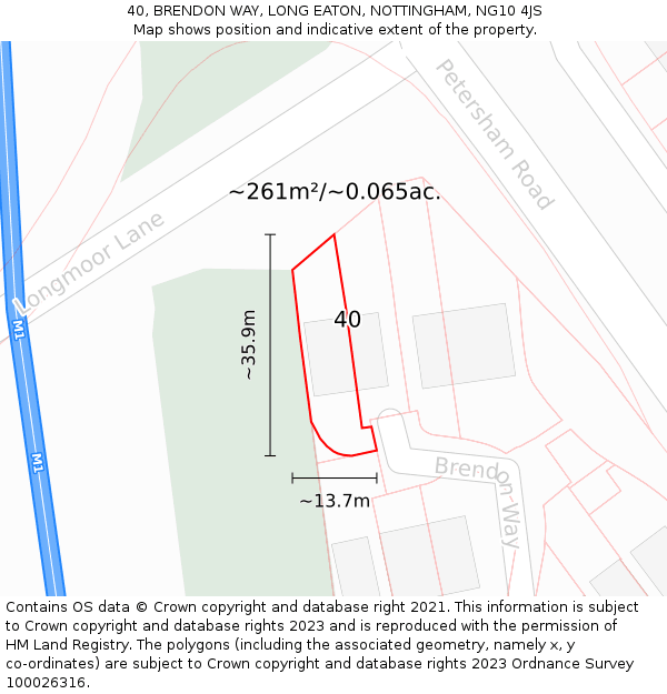 40, BRENDON WAY, LONG EATON, NOTTINGHAM, NG10 4JS: Plot and title map