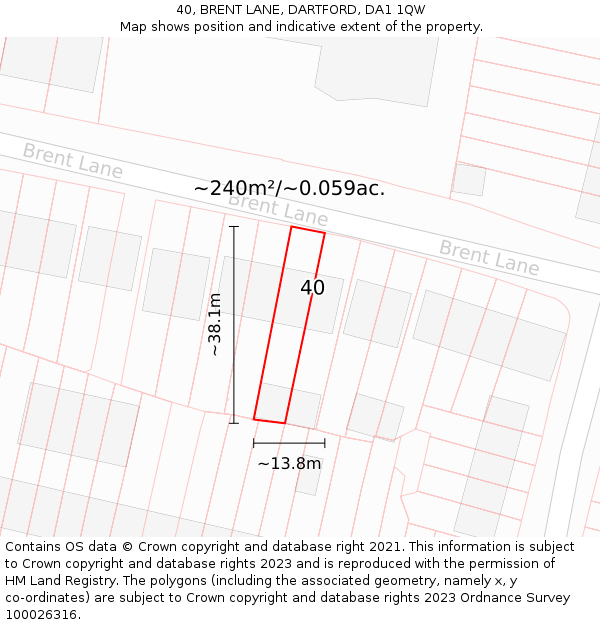40, BRENT LANE, DARTFORD, DA1 1QW: Plot and title map