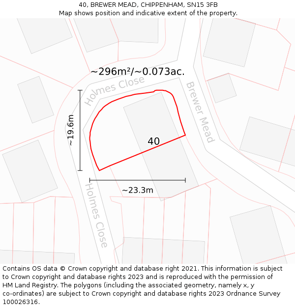 40, BREWER MEAD, CHIPPENHAM, SN15 3FB: Plot and title map