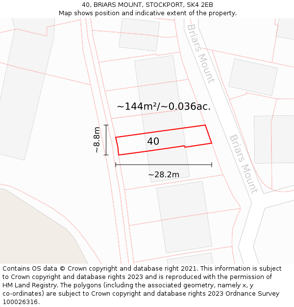 40, BRIARS MOUNT, STOCKPORT, SK4 2EB: Plot and title map
