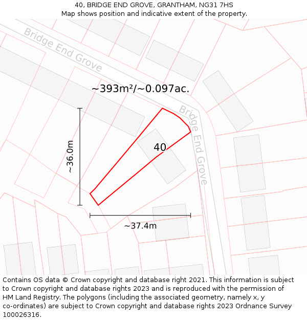 40, BRIDGE END GROVE, GRANTHAM, NG31 7HS: Plot and title map