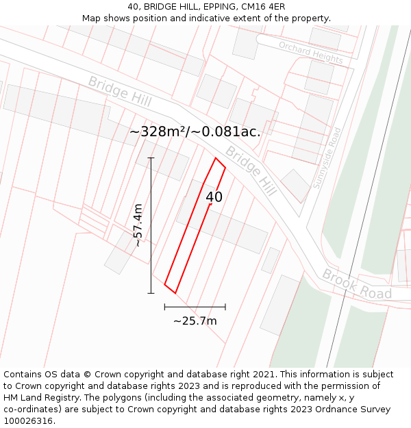40, BRIDGE HILL, EPPING, CM16 4ER: Plot and title map