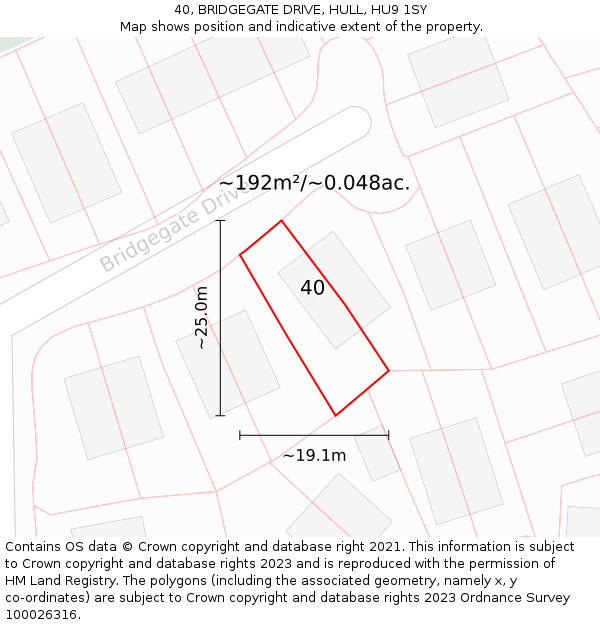 40, BRIDGEGATE DRIVE, HULL, HU9 1SY: Plot and title map