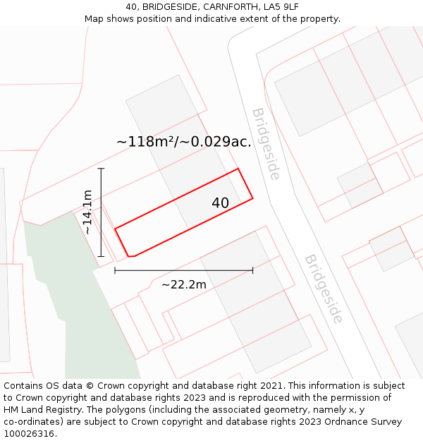 40, BRIDGESIDE, CARNFORTH, LA5 9LF: Plot and title map