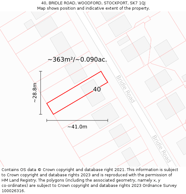 40, BRIDLE ROAD, WOODFORD, STOCKPORT, SK7 1QJ: Plot and title map