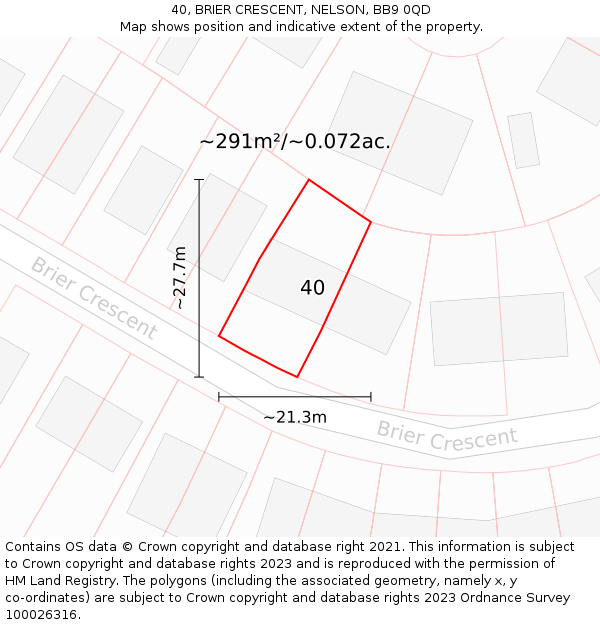 40, BRIER CRESCENT, NELSON, BB9 0QD: Plot and title map
