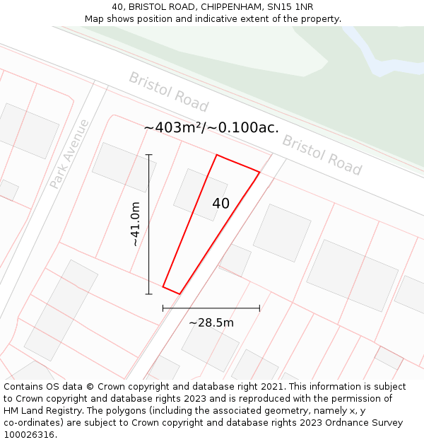 40, BRISTOL ROAD, CHIPPENHAM, SN15 1NR: Plot and title map