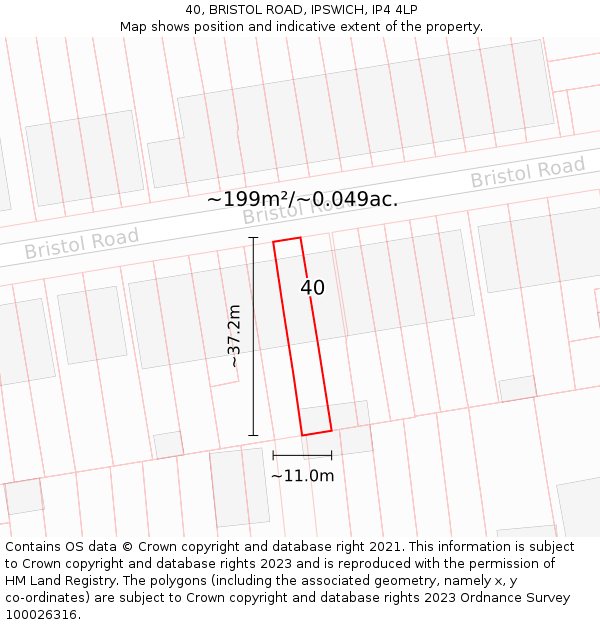 40, BRISTOL ROAD, IPSWICH, IP4 4LP: Plot and title map