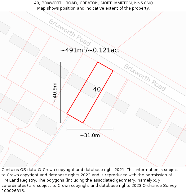 40, BRIXWORTH ROAD, CREATON, NORTHAMPTON, NN6 8NQ: Plot and title map