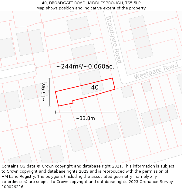 40, BROADGATE ROAD, MIDDLESBROUGH, TS5 5LP: Plot and title map