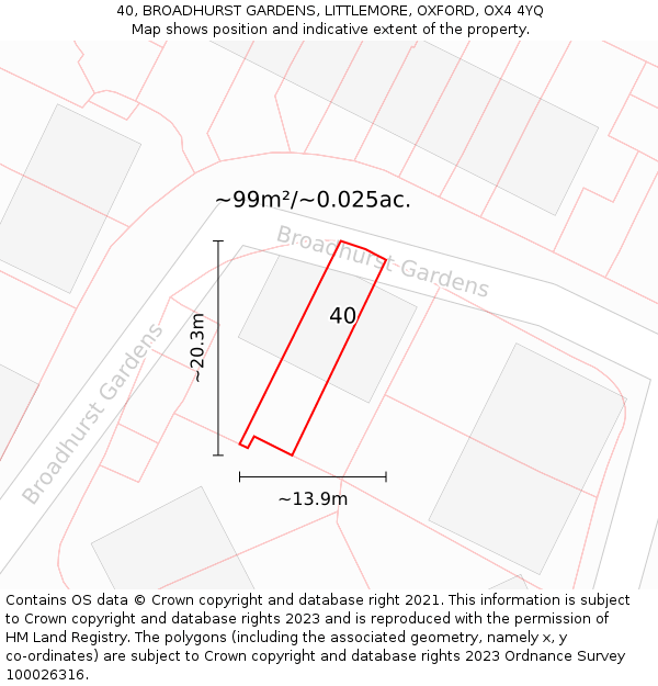 40, BROADHURST GARDENS, LITTLEMORE, OXFORD, OX4 4YQ: Plot and title map