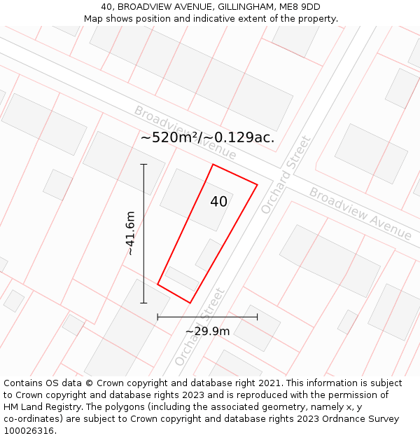 40, BROADVIEW AVENUE, GILLINGHAM, ME8 9DD: Plot and title map