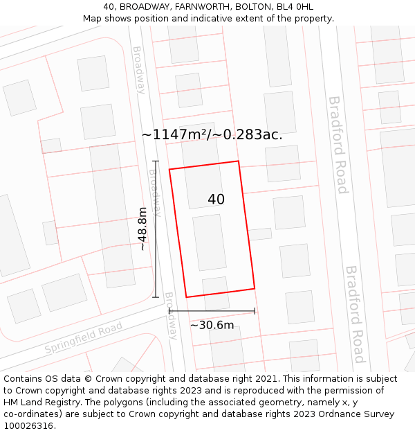 40, BROADWAY, FARNWORTH, BOLTON, BL4 0HL: Plot and title map