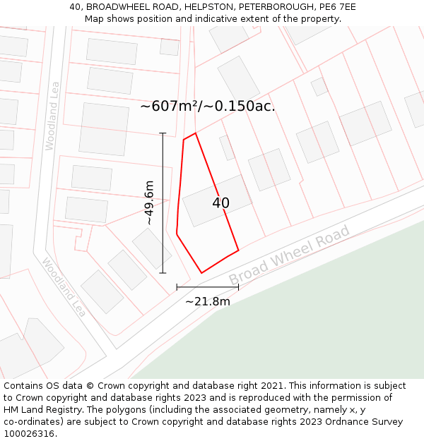 40, BROADWHEEL ROAD, HELPSTON, PETERBOROUGH, PE6 7EE: Plot and title map