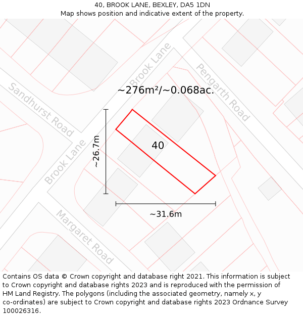 40, BROOK LANE, BEXLEY, DA5 1DN: Plot and title map