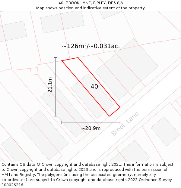 40, BROOK LANE, RIPLEY, DE5 8JA: Plot and title map