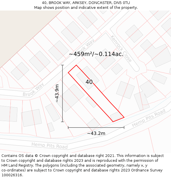 40, BROOK WAY, ARKSEY, DONCASTER, DN5 0TU: Plot and title map