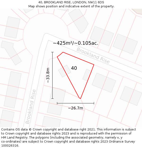 40, BROOKLAND RISE, LONDON, NW11 6DS: Plot and title map