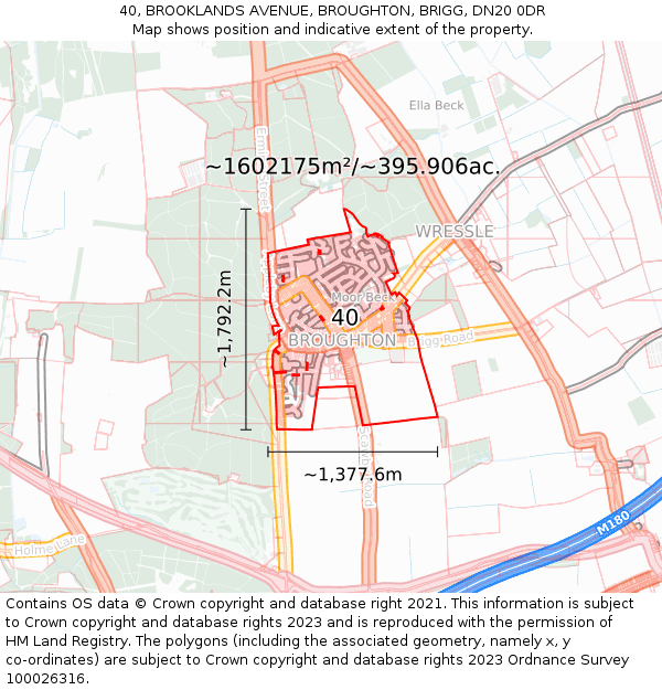 40, BROOKLANDS AVENUE, BROUGHTON, BRIGG, DN20 0DR: Plot and title map