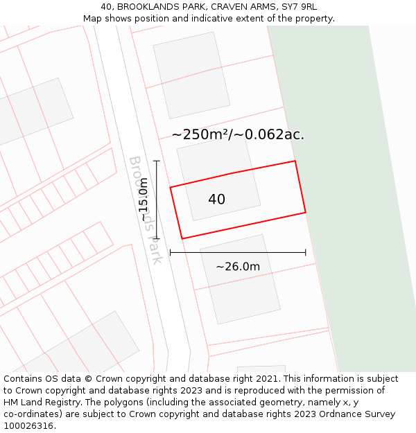 40, BROOKLANDS PARK, CRAVEN ARMS, SY7 9RL: Plot and title map