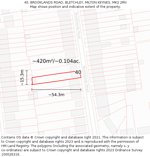 40, BROOKLANDS ROAD, BLETCHLEY, MILTON KEYNES, MK2 2RN: Plot and title map
