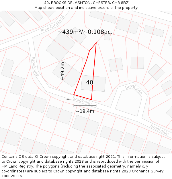 40, BROOKSIDE, ASHTON, CHESTER, CH3 8BZ: Plot and title map