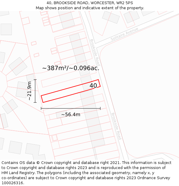 40, BROOKSIDE ROAD, WORCESTER, WR2 5PS: Plot and title map