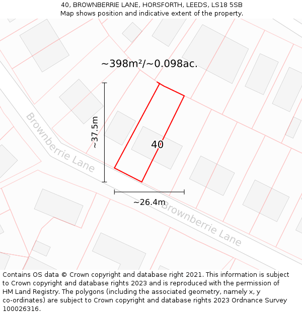 40, BROWNBERRIE LANE, HORSFORTH, LEEDS, LS18 5SB: Plot and title map