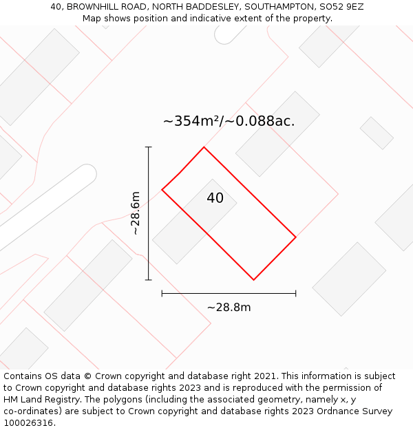 40, BROWNHILL ROAD, NORTH BADDESLEY, SOUTHAMPTON, SO52 9EZ: Plot and title map