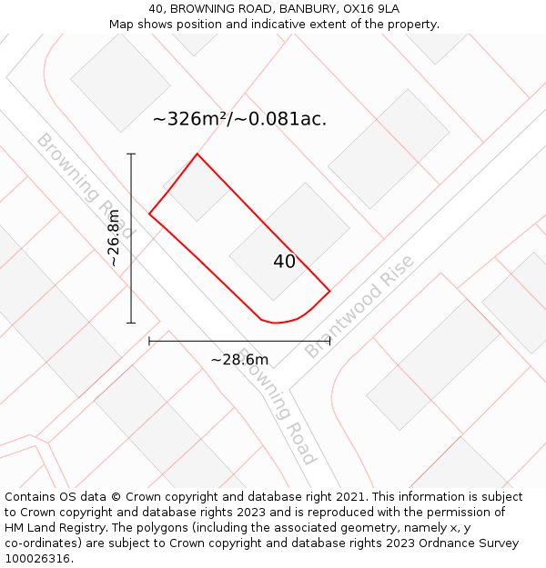 40, BROWNING ROAD, BANBURY, OX16 9LA: Plot and title map