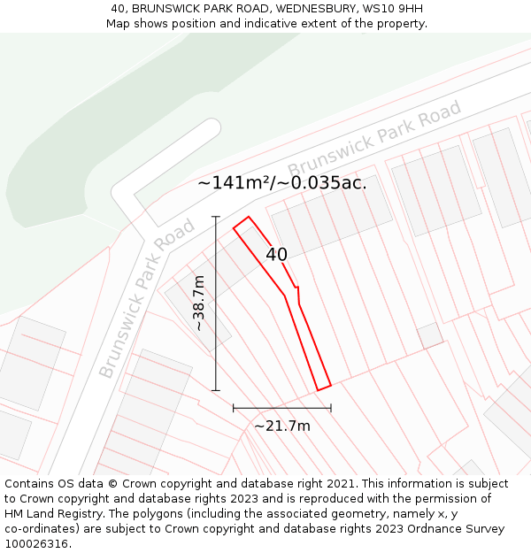 40, BRUNSWICK PARK ROAD, WEDNESBURY, WS10 9HH: Plot and title map