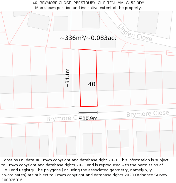 40, BRYMORE CLOSE, PRESTBURY, CHELTENHAM, GL52 3DY: Plot and title map