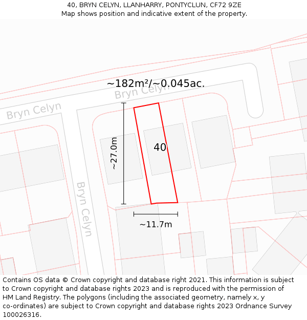 40, BRYN CELYN, LLANHARRY, PONTYCLUN, CF72 9ZE: Plot and title map