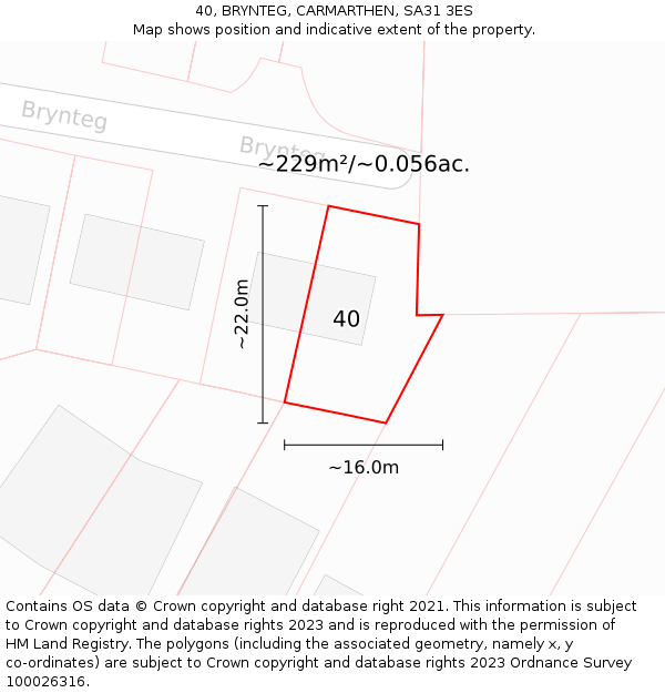 40, BRYNTEG, CARMARTHEN, SA31 3ES: Plot and title map