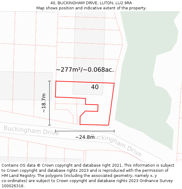 40, BUCKINGHAM DRIVE, LUTON, LU2 9RA: Plot and title map
