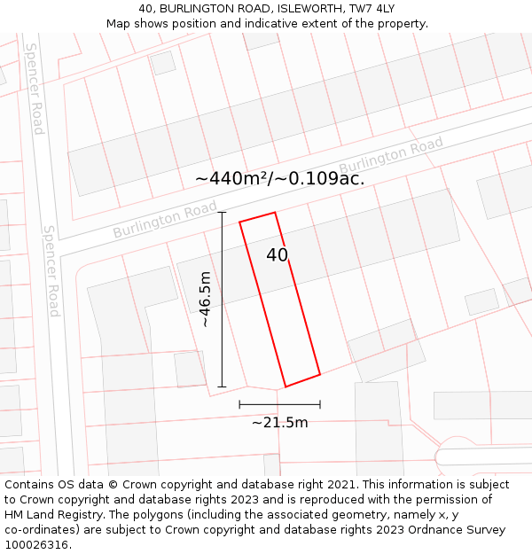 40, BURLINGTON ROAD, ISLEWORTH, TW7 4LY: Plot and title map