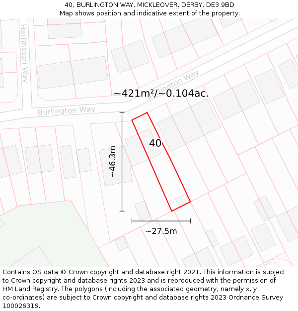 40, BURLINGTON WAY, MICKLEOVER, DERBY, DE3 9BD: Plot and title map