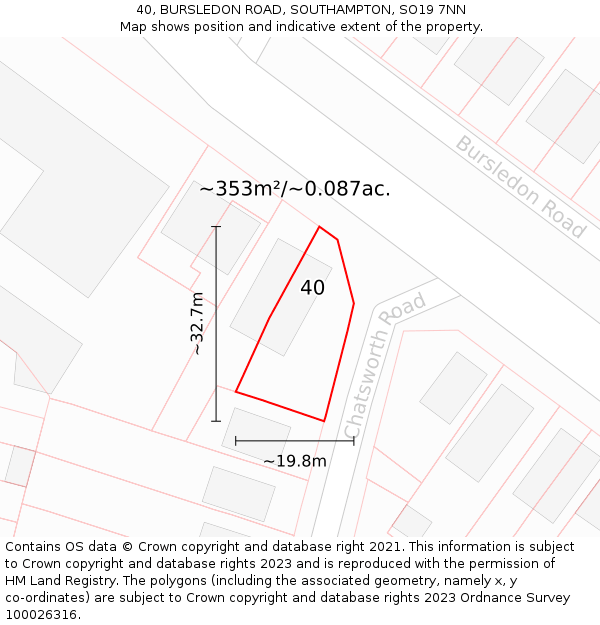 40, BURSLEDON ROAD, SOUTHAMPTON, SO19 7NN: Plot and title map